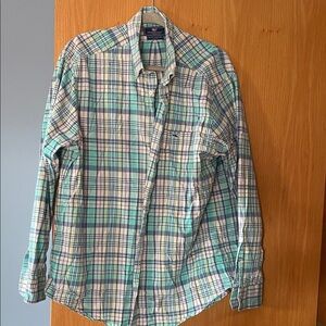XL Vineyard Vines  Men's Plaid Shirt - Green blue and White